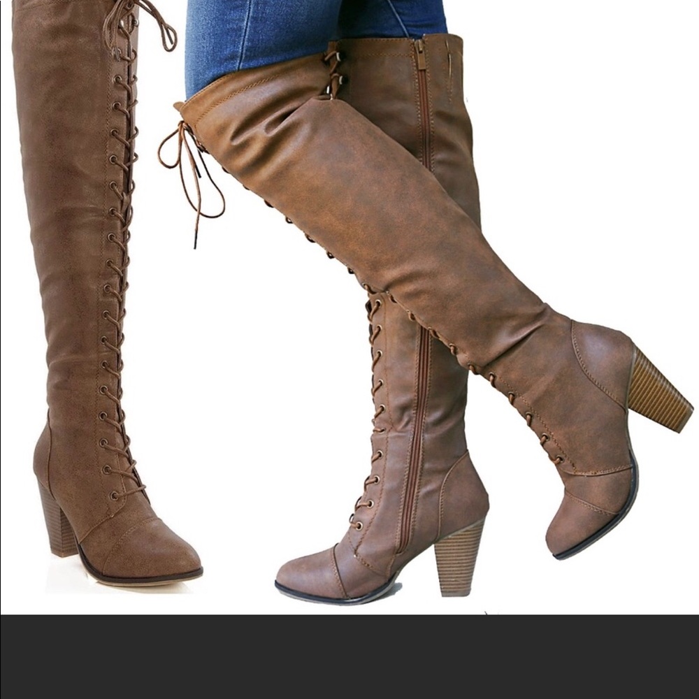 Brown over-the-knee Lace-up